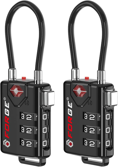 Forge TSA Approved Luggage Locks, Open Alert Cable Lock, Black, 2 Pack