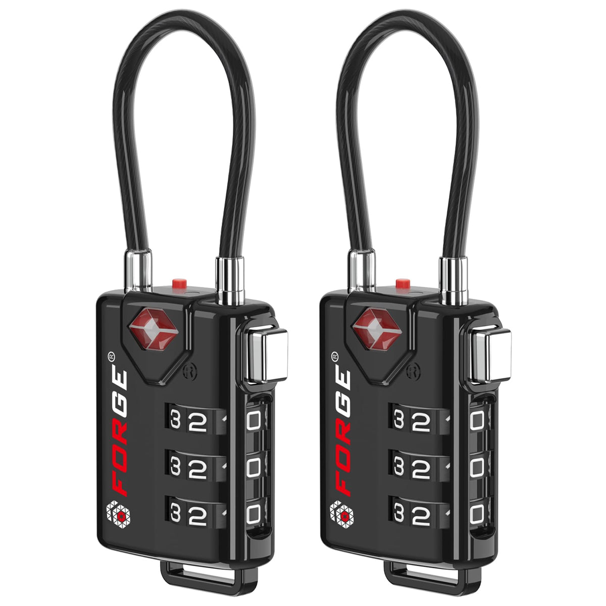 Forge TSA Approved Luggage Locks, Open Alert Cable Lock, Black, 4 Pack