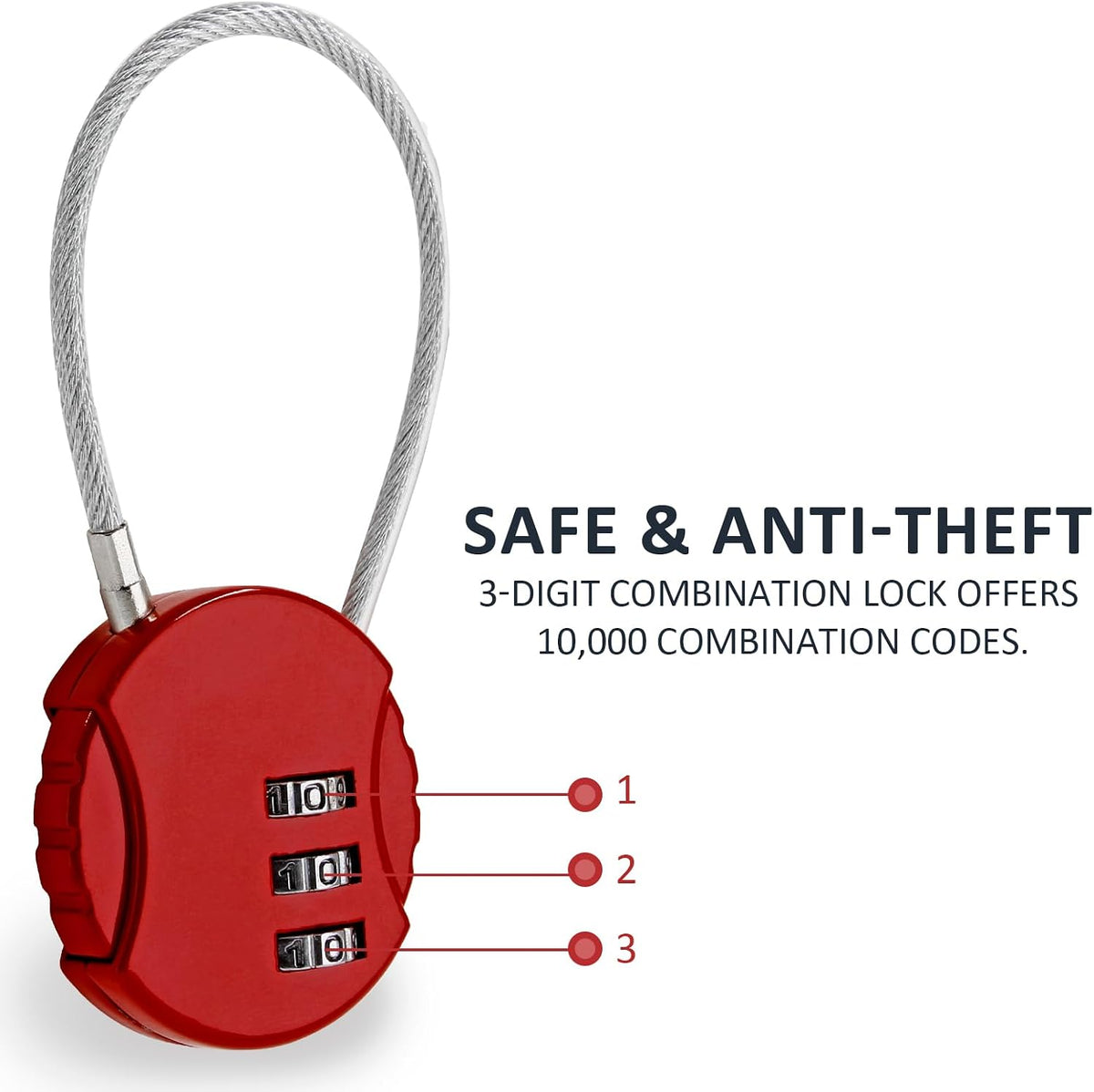 Litoexpe 8 Pcs Combination Cable Lock 8 Colors