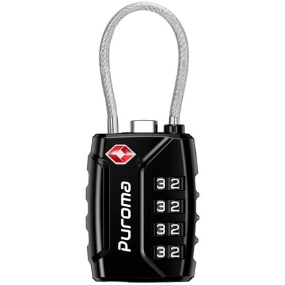 Puroma 2 TSA Approved Luggage Locks 4 Digit Code Cable Lock Blue Peacock