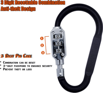 Combination Carabiner Clips,V-Resourcing Resettable 3 Dial Digit Combination Lock Carabiner Keychain,for Suitcase Luggage Travel Baggage Backpack (D Shaped, Large Size, Black, 2 Pack)