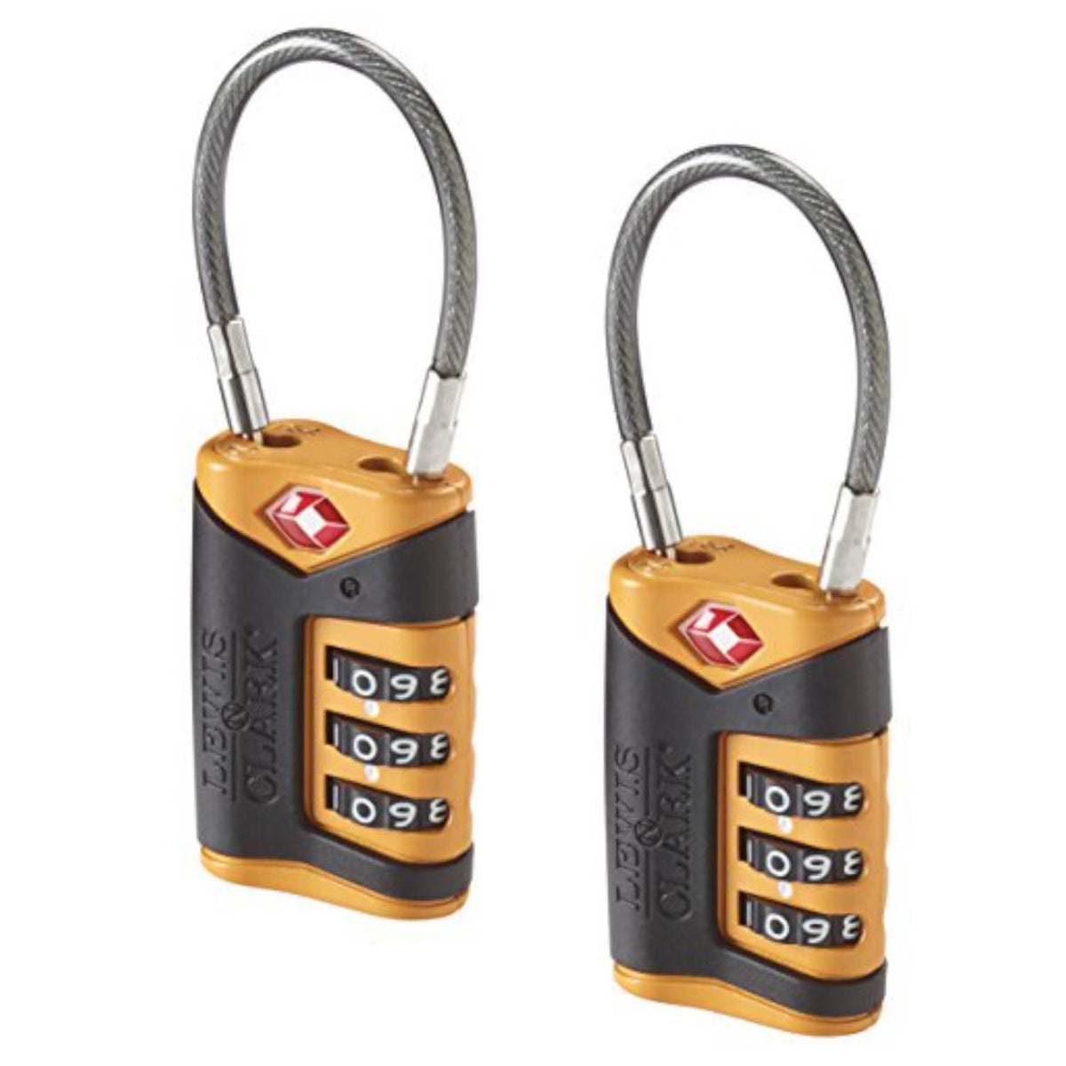 Lewis N. Clark TSA Approved Luggage Lock + Steel Cable for Suitcase, Carry On, BackPack, Laptop Bag + Purse, Perfect For Airport, Hotel or Gym - Set + Reset Your Own Combo, Black