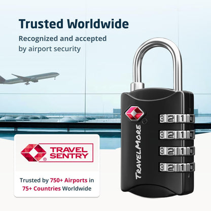 TravelMore Luggage Locks TSA Approved, 4-Digit Travel Combination Locks