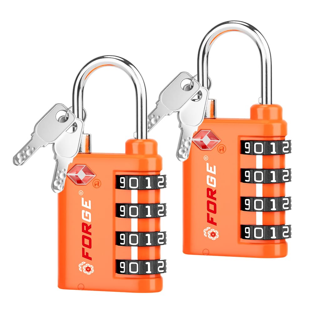Forge Dual-Opening: Key or Combination Lock, TSA Approved Lock for Luggage, Pelican case, Travel, Gym, School,Luggage Combination Lock,Travel Bag Lock (Black 2 Pack)