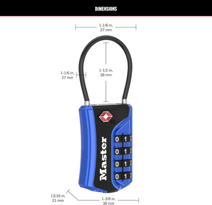 Master Lock TSA Approved Combination Luggage Lock, 2-Pack, 4697BLUEC2