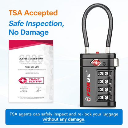 Forge Open Alert TSA Approved Luggage Locks, Black, 2 Pack Locks.