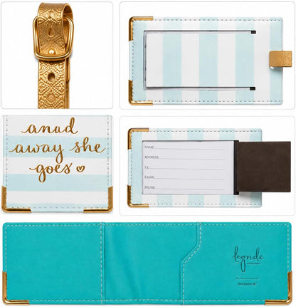 WORD TRAVELER Passport Cover Holder And Luggage Tag Set In Gift Box