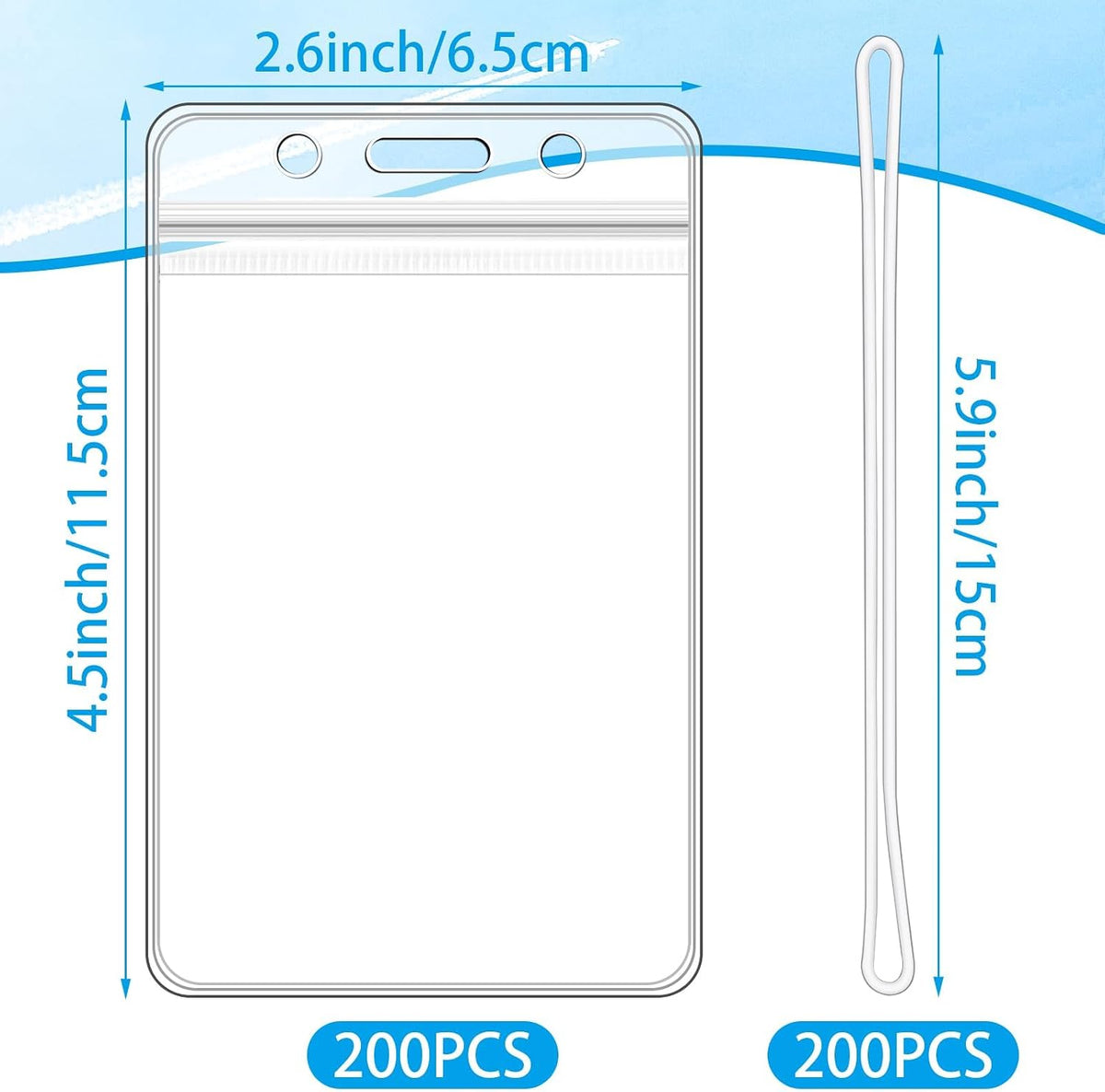 200 Pack Clear Plastic Luggage Tag Holders with Loops for ID Cards