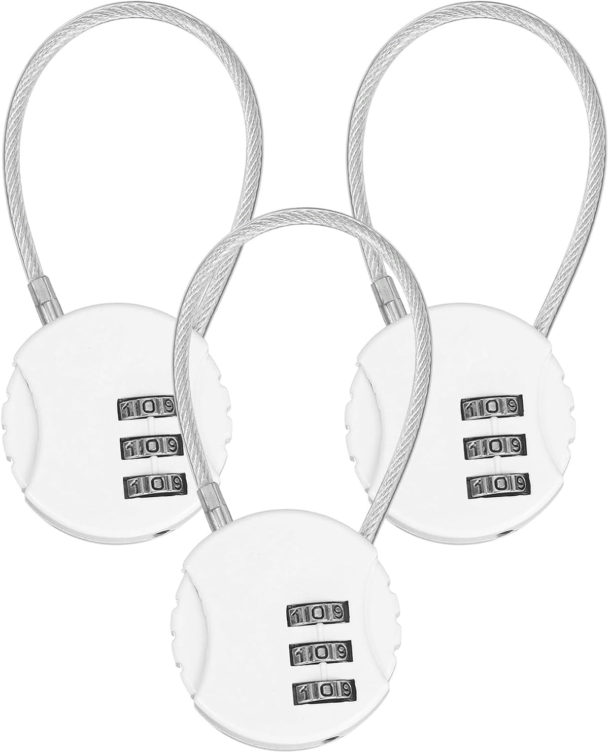 M METERXITY 3-Pack Combination Locker Lock, 3 Digit Round Shaped Padlock Gym Locks with Cable for Luggage/Suitcase/Backpack Zipper/Outdoor, Small Combo Lock [White]