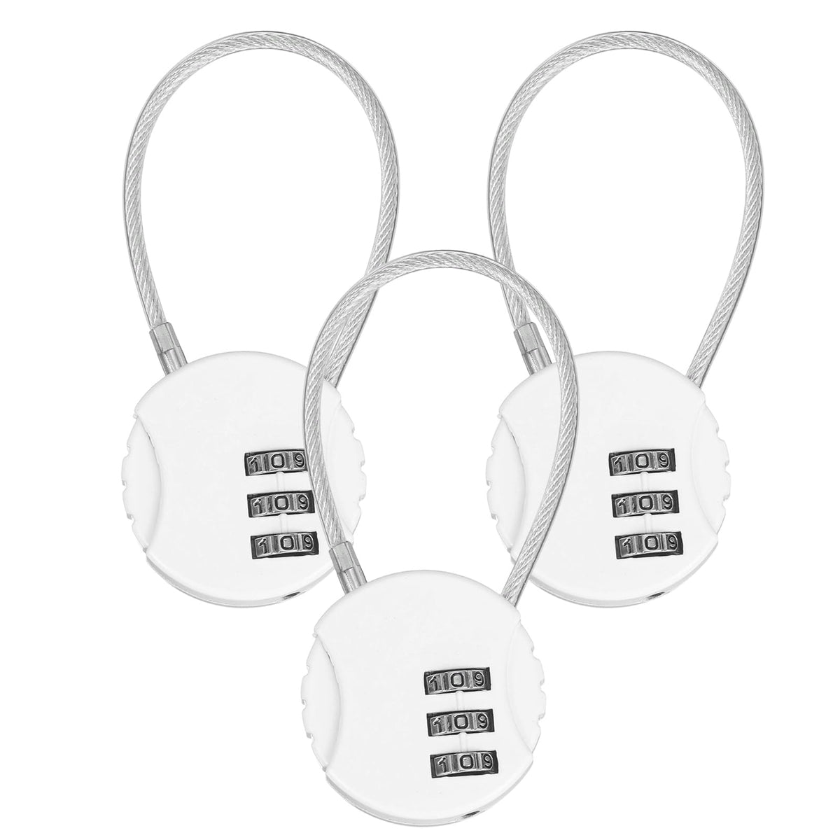 M METERXITY 3-Pack Combination Locker Lock, 3 Digit Round Shaped Padlock Gym Locks with Cable for Luggage/Suitcase/Backpack Zipper/Outdoor, Small Combo Lock [White]