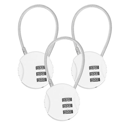 M METERXITY 3-Pack Combination Locker Lock, 3 Digit Round Shaped Padlock Gym Locks with Cable for Luggage/Suitcase/Backpack Zipper/Outdoor, Small Combo Lock [White]