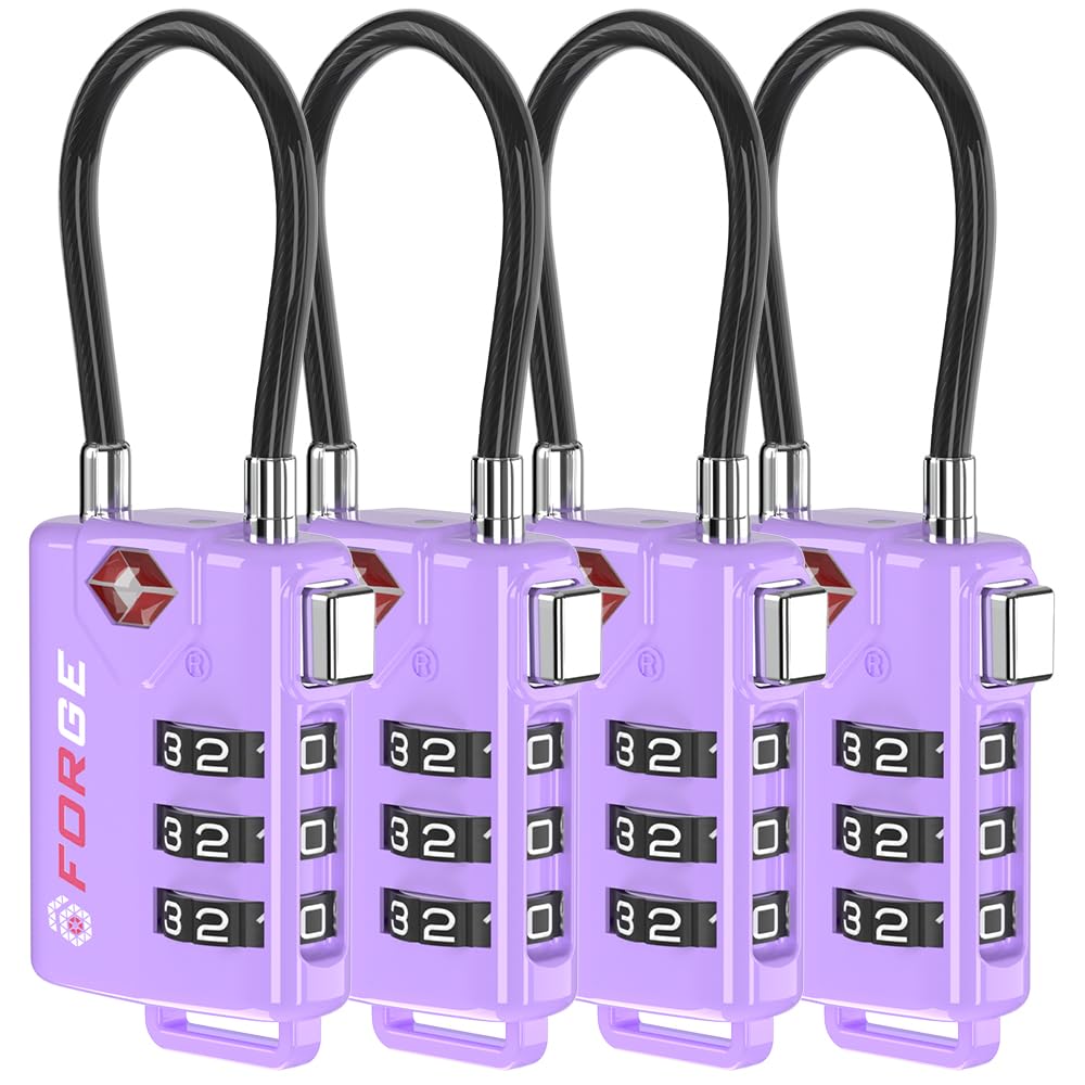 Forge TSA Approved Luggage Locks, Open Alert Cable Lock, Black, 4 Pack
