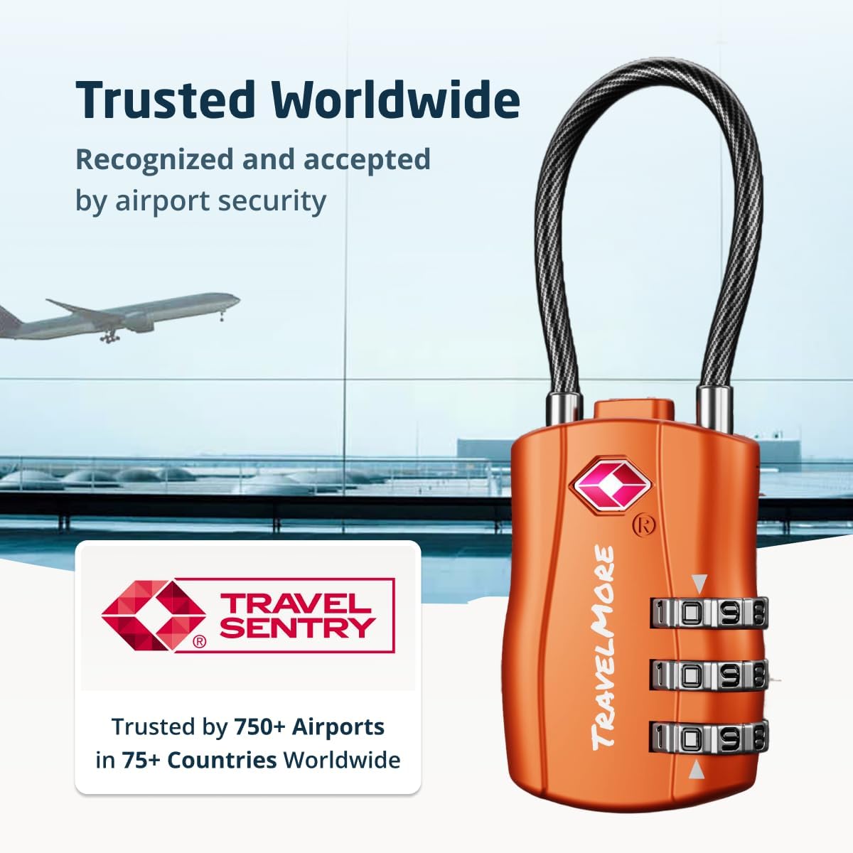 TravelMore TSA Approved Luggage Locks, Travel Combination Cable Locks