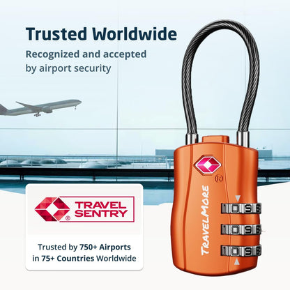 TravelMore TSA Approved Luggage Locks, Travel Combination Cable Locks