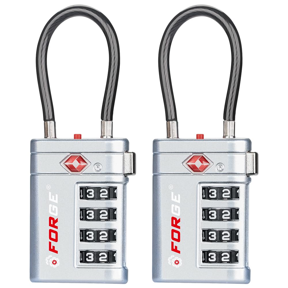 Forge Open Alert TSA Approved Luggage Locks, Black, 2 Pack Locks.