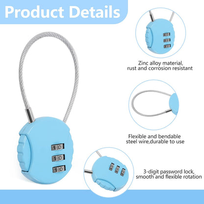 Moxweyeni 8 Pack 3 Digit Combination Cable Padlock,Multi Color