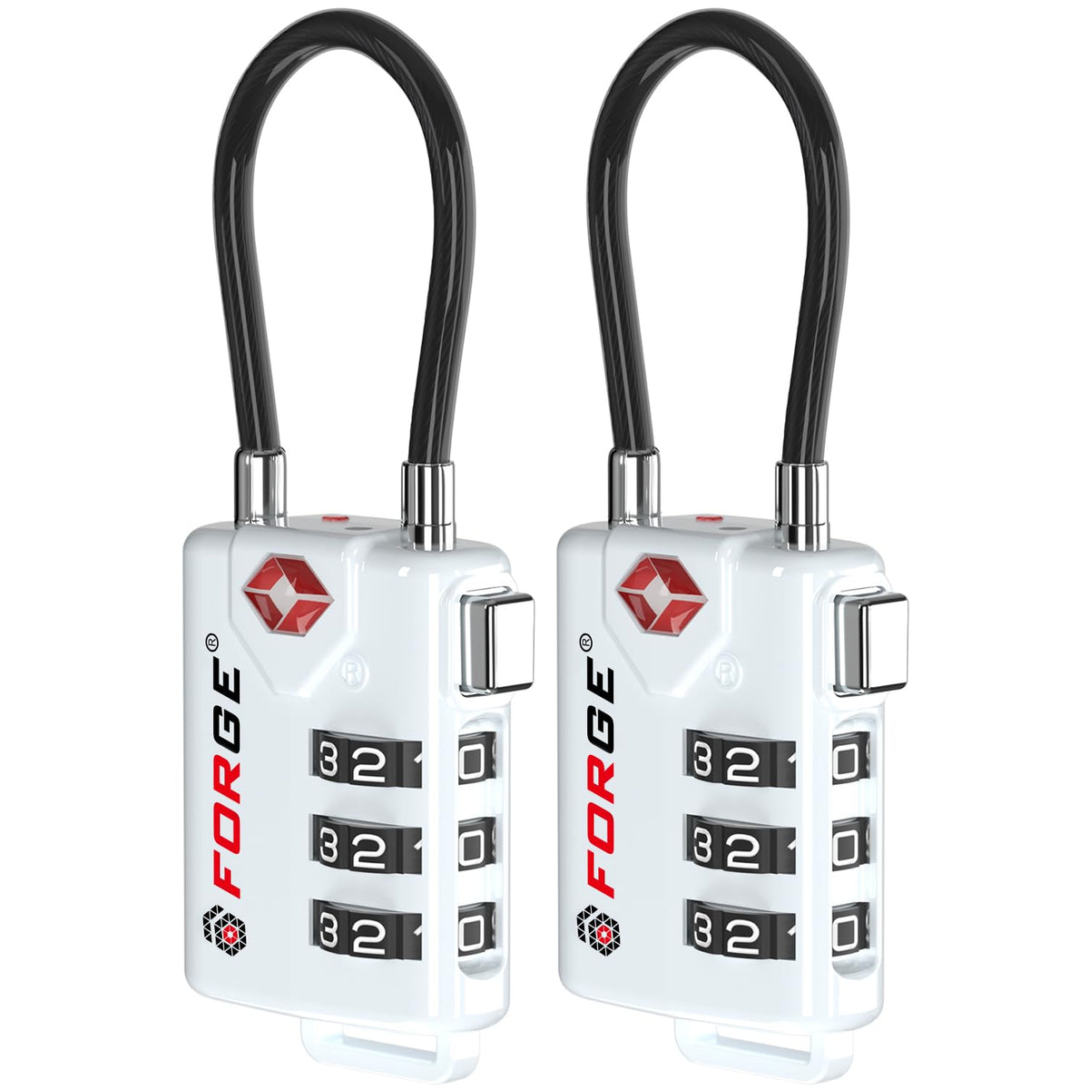 Forge TSA Approved Luggage Locks, Open Alert Cable Lock, Orange, 2 Pack