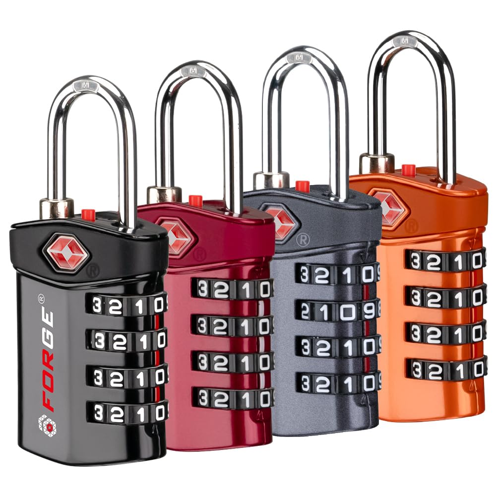 Forge 4-Digit Combination Lock, TSA Approved Locks for Luggage, Travel, Gym, School, Suitcase, Backpack, Pelican case, Easy Read dials, zinc Alloy Body.
