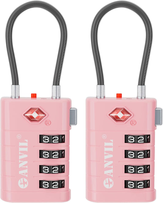 ANVIL TSA Approved Luggage Locks with Search Alert Indicator, 4-Digit Combination Suitcase Lock, Advanced TSA008 Core Heavy Duty Anti-Theft Travel Lock for Double Zippers, Backpacks