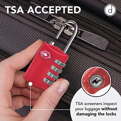 TSA Luggage Locks 2 Pack – 4-Digit Steel – Red