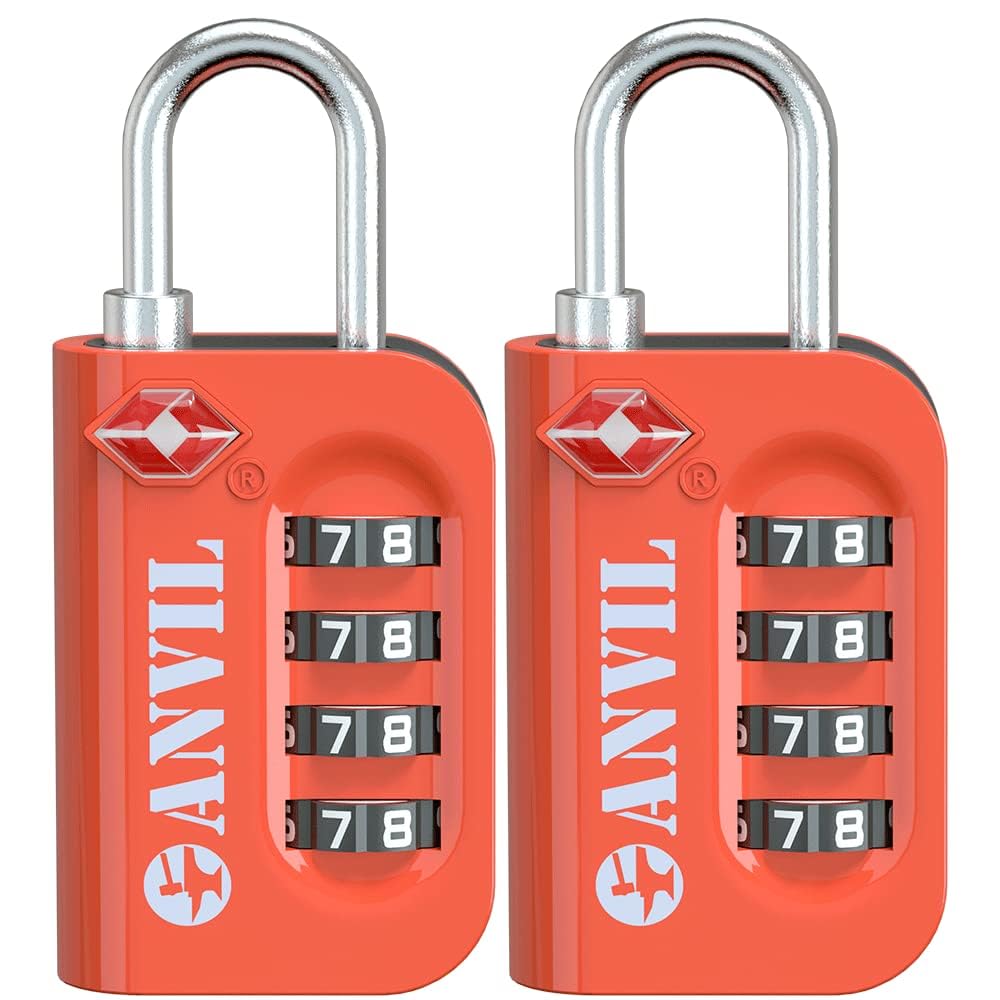 ANVIL TSA Approved Luggage Lock - 4 Digit Combination, 10,000 Combinations, Easy-Read Password Window, Travel Lock for Suitcases, Backpacks, Gym & Student Lockers, Baggage
