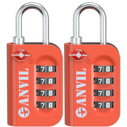 ANVIL TSA Approved Luggage Lock - 4 Digit Combination, 10,000 Combinations, Easy-Read Password Window, Travel Lock for Suitcases, Backpacks, Gym & Student Lockers, Baggage