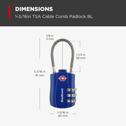 Kwikset TSA Approved Combination Luggage Lock with Cable, 1-Pack, Blue