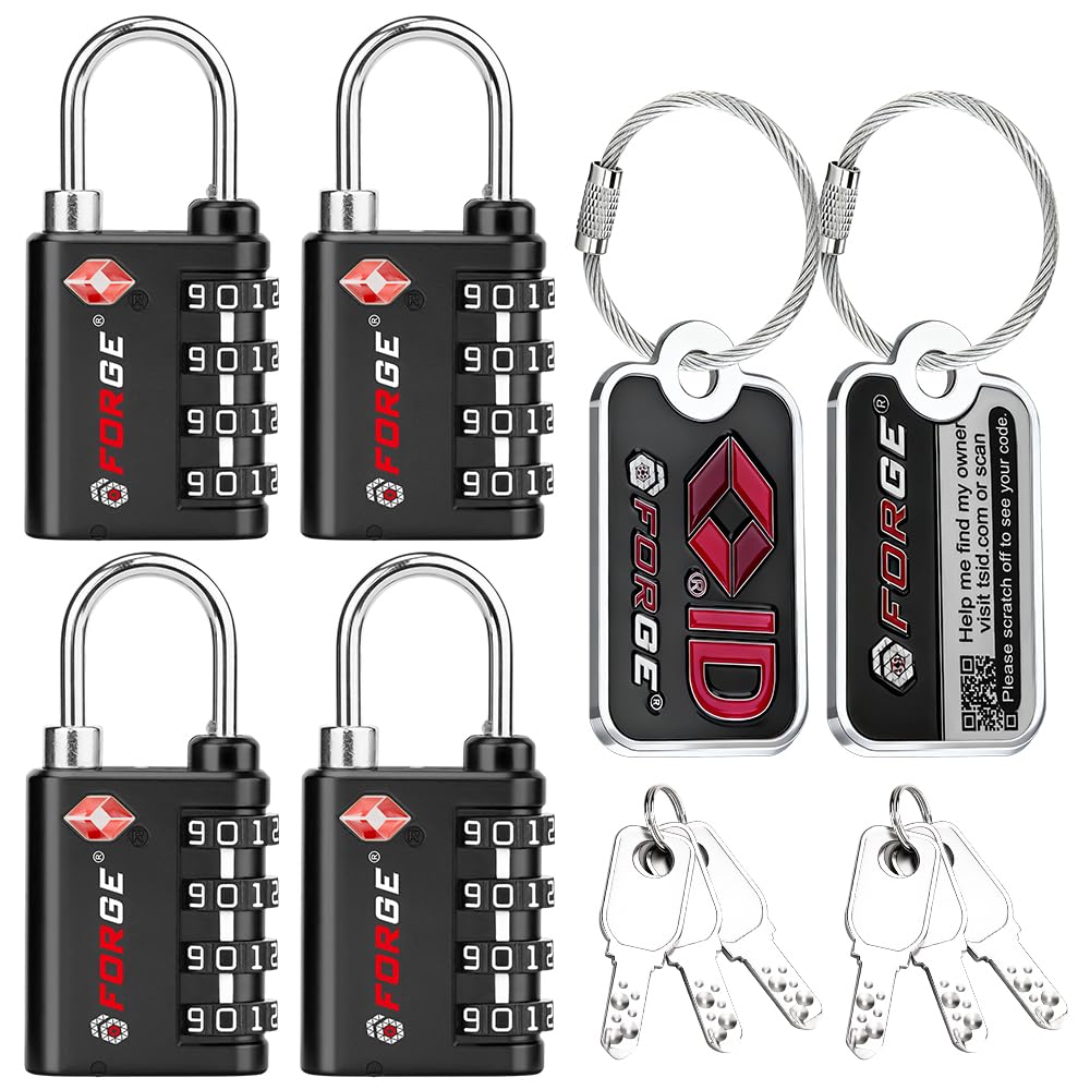 Forge Dual-Opening: Key or Combination Lock, TSA Approved Lock for Luggage, Pelican case, Travel, Gym, School,Luggage Combination Lock,Travel Bag Lock (Black 2 Pack)