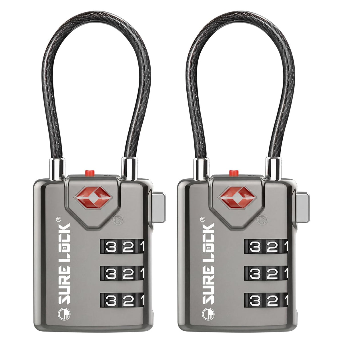 SURE LOCK TSA Approved Luggage Locks with Open Alert Indicator, 3 Digit Combination Cable Travel Lock for Suitcase, Backpack, Gym Locker, Toolbox & Travel Bag(2, Pink 2 Pack)