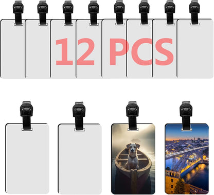 12 pcs Sublimation Luggage tag Blanks White Blank Travel Bag Baggage Tags with Strap Double Sided MDF Suitcase Label Tag with Slots