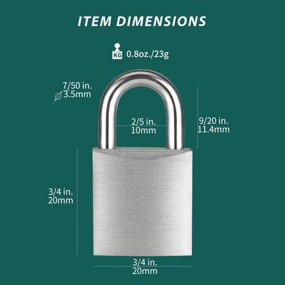 Guliffen Small Aluminum Locks with Keys, 3/4-Inch Body Width Mini Locks with Same Key for Briefcase, Boxe, Lockers, Luggage,Backpack, 12 Pack