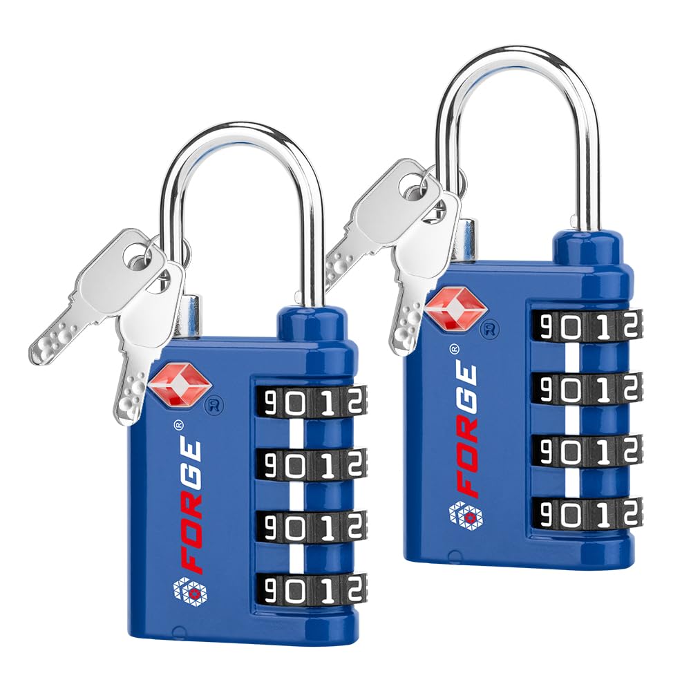 Forge Dual-Opening: Key or Combination Lock, TSA Approved Lock for Luggage, Pelican case, Travel, Gym, School,Luggage Combination Lock,Travel Bag Lock (Black 2 Pack)