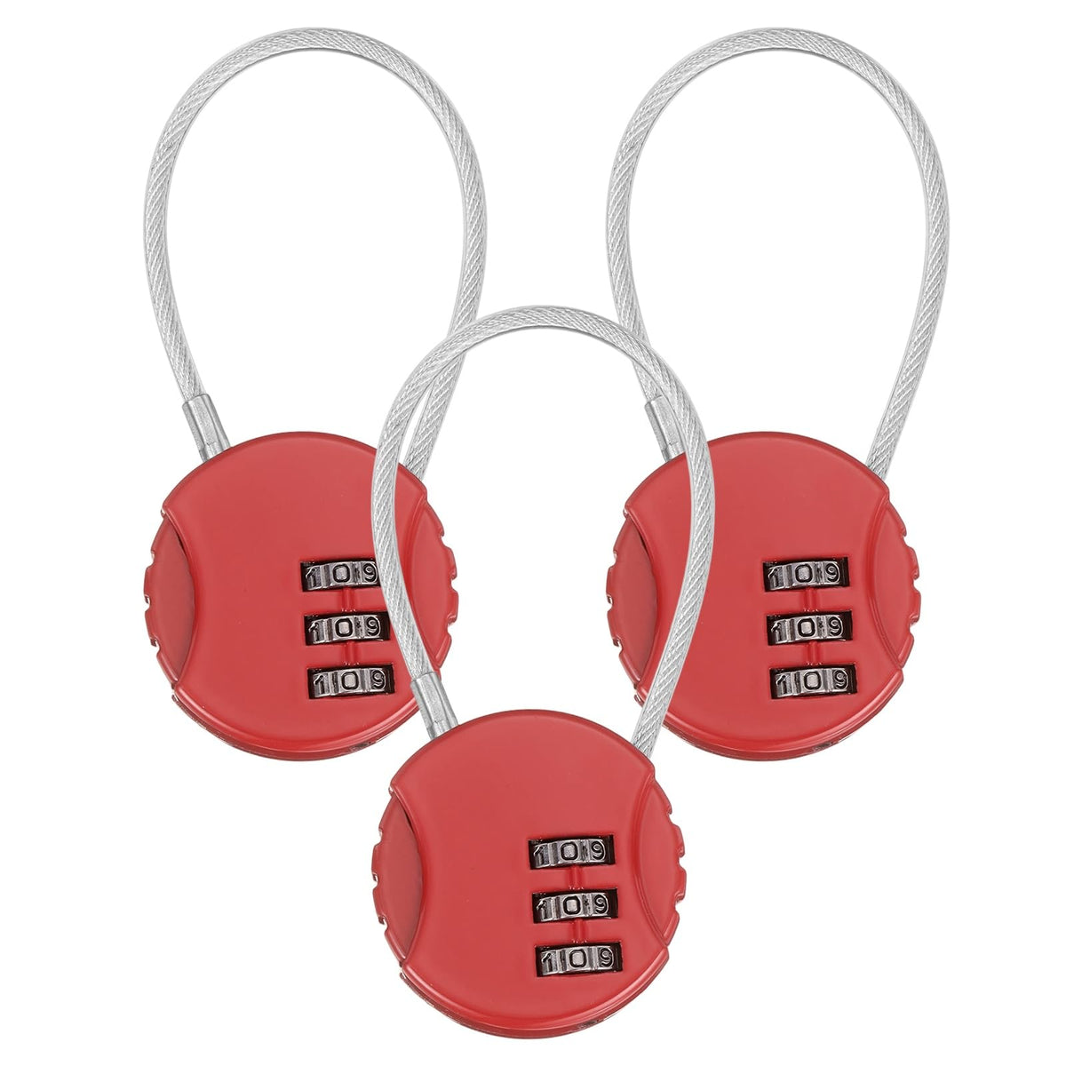 M METERXITY 3-Pack Combination Locker Lock, 3 Digit Round Shaped Padlock Gym Locks with Cable for Luggage/Suitcase/Backpack Zipper/Outdoor, Small Combo Lock [White]