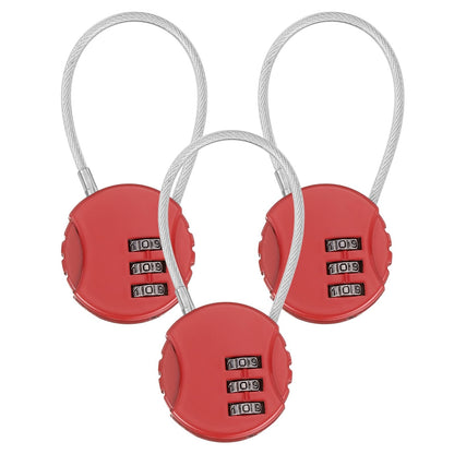 M METERXITY 3-Pack Combination Locker Lock, 3 Digit Round Shaped Padlock Gym Locks with Cable for Luggage/Suitcase/Backpack Zipper/Outdoor, Small Combo Lock [White]