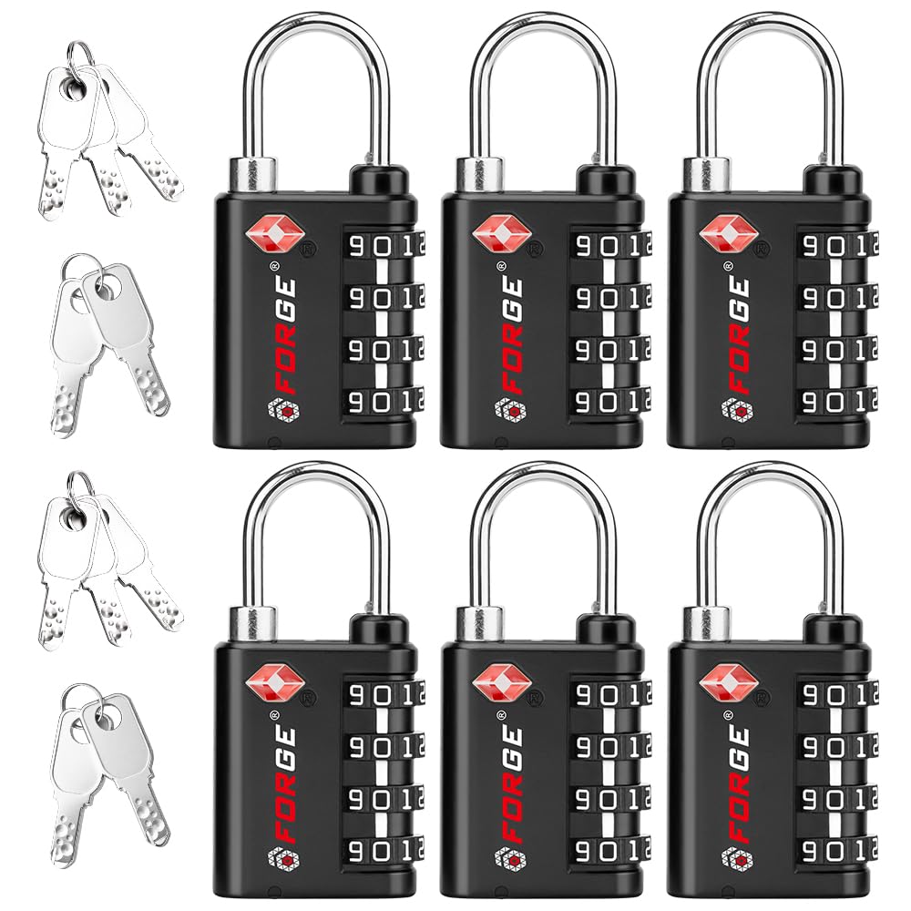 Forge Dual-Opening: Key or Combination Lock, TSA Approved Lock for Luggage, Pelican case, Travel, Gym, School,Luggage Combination Lock,Travel Bag Lock (Black 2 Pack)