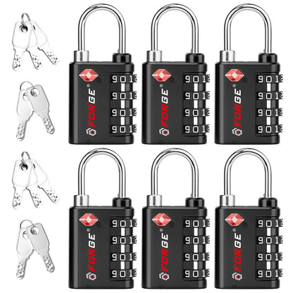 Forge Dual-Opening: Key or Combination Lock, TSA Approved Lock for Luggage, Pelican case, Travel, Gym, School,Luggage Combination Lock,Travel Bag Lock (Black 2 Pack)
