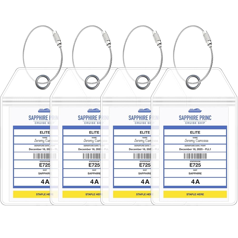 Cruise On Princess Luggage Tag Holders 4 Pack, Clear & Waterproof