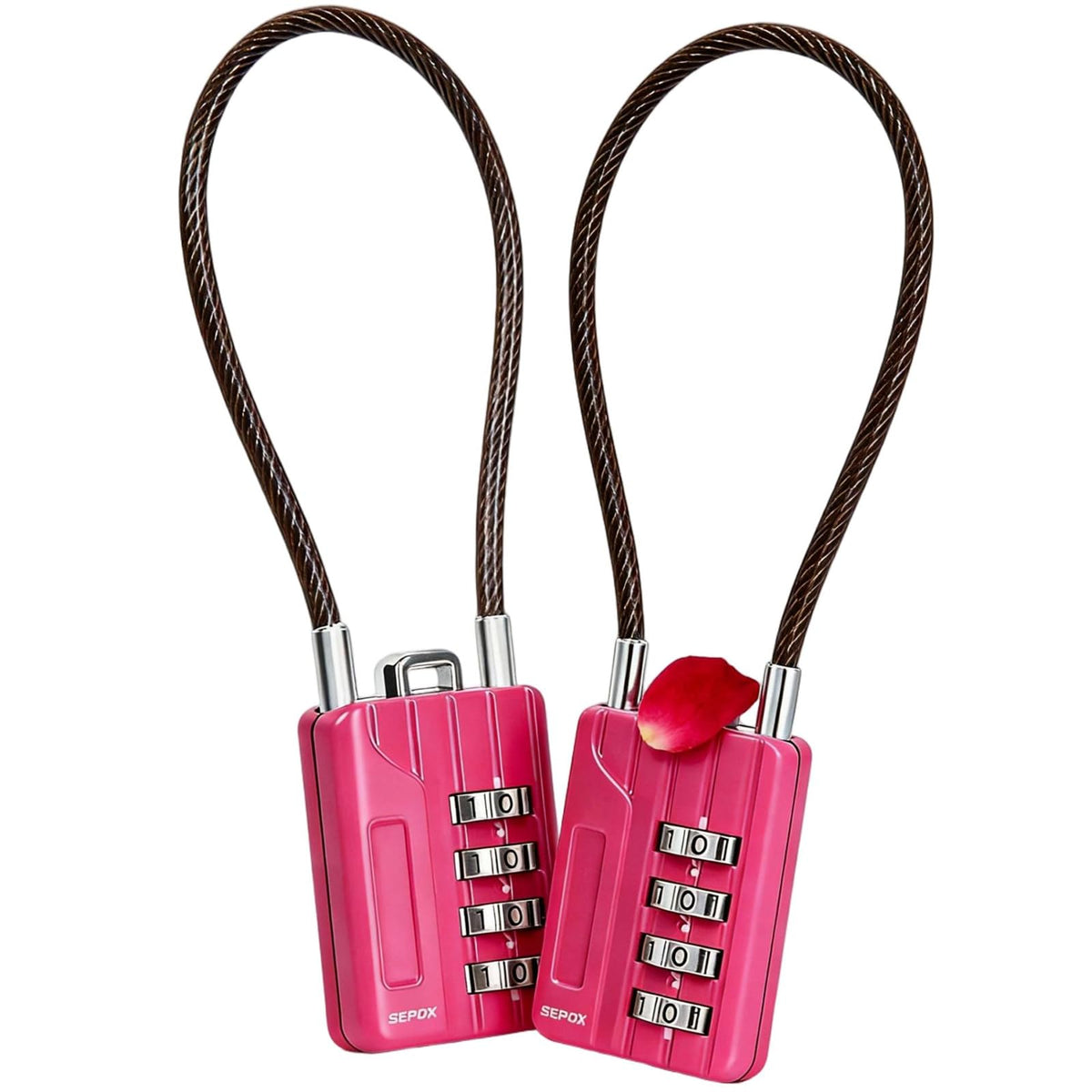 SEPOX® 4PK Metal Combo Padlock, Resettable 4-Digit, Extra Long Cable 7 Inch