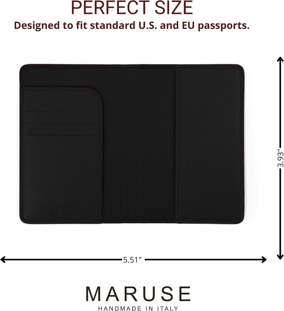 Maruse Leather Passport Holder, Handmade in Italy, Top-Grain Leather Passport Cover with Card Slots