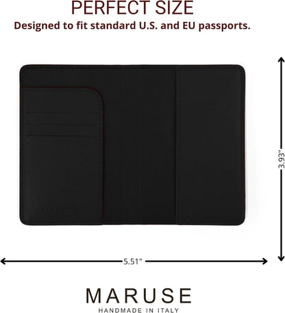 Maruse Leather Passport Holder, Handmade in Italy, Top-Grain Leather Passport Cover with Card Slots