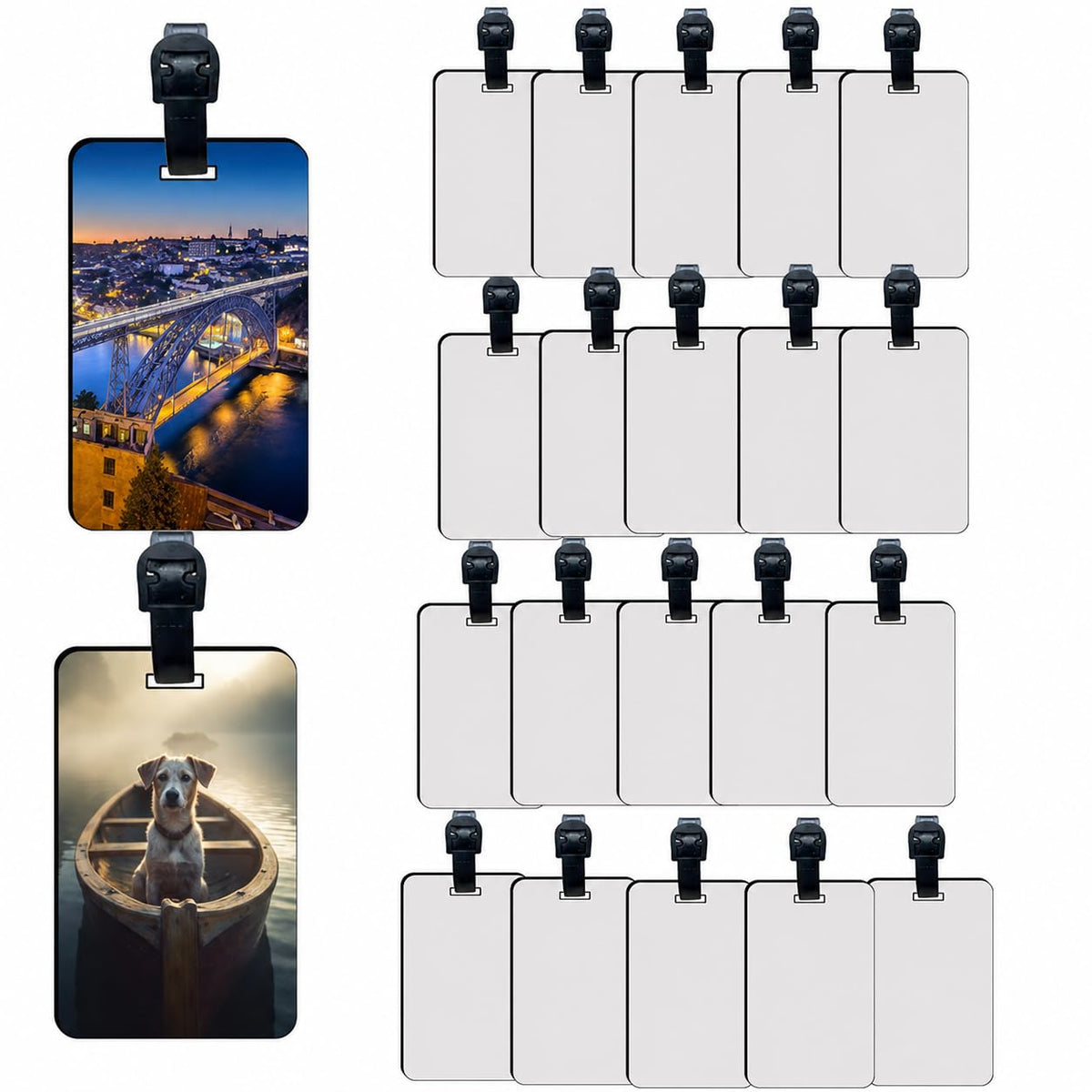 50 pcs Sublimation Luggage tag Blanks White Blank Travel Bag Tags with Strap Double Sided MDF Suitcase Label Tag with Slots Keychains Blanks Handmade DIY Crafting