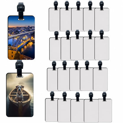 50 pcs Sublimation Luggage tag Blanks White Blank Travel Bag Tags with Strap Double Sided MDF Suitcase Label Tag with Slots Keychains Blanks Handmade DIY Crafting