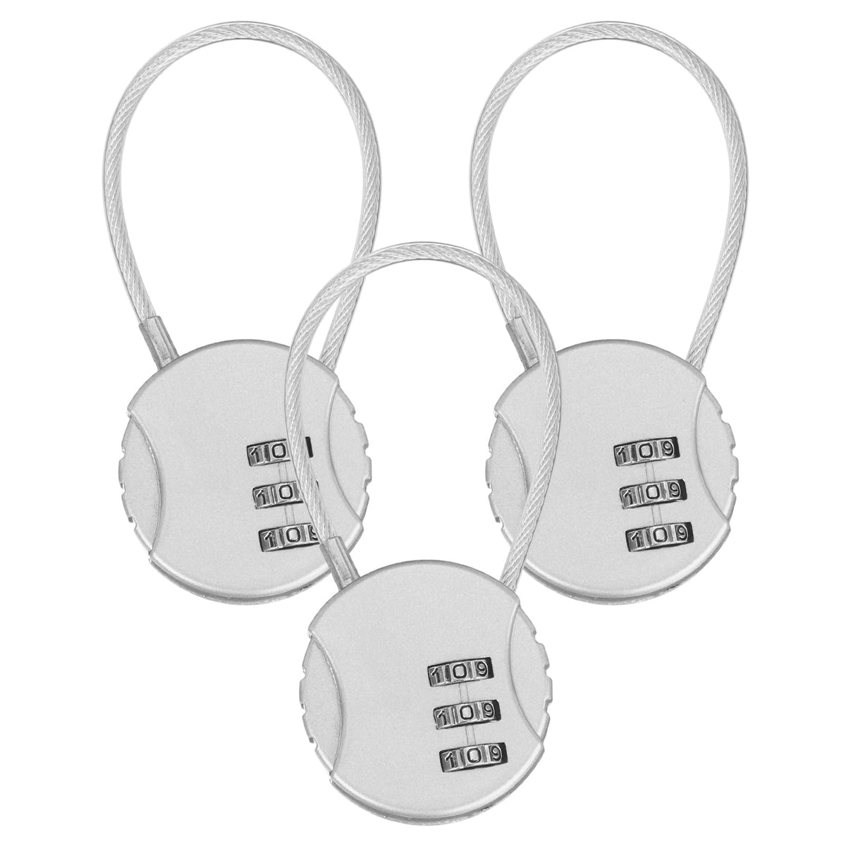M METERXITY 3-Pack Combination Locker Lock, 3 Digit Round Shaped Padlock Gym Locks with Cable for Luggage/Suitcase/Backpack Zipper/Outdoor, Small Combo Lock [White]