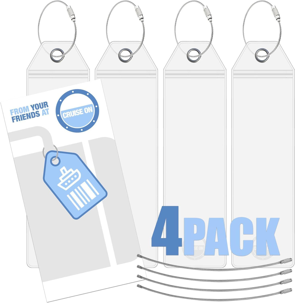 Cruise On Viking Luggage Tag Holders (4 Pack), Clear & Waterproof, Clear