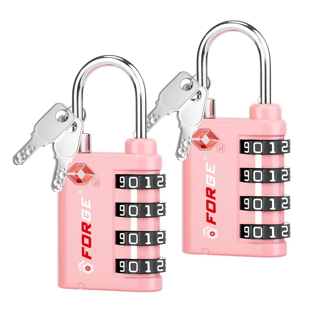 Forge Dual-Opening: Key or Combination Lock, TSA Approved Lock for Luggage, Pelican case, Travel, Gym, School,Luggage Combination Lock,Travel Bag Lock (Black 2 Pack)