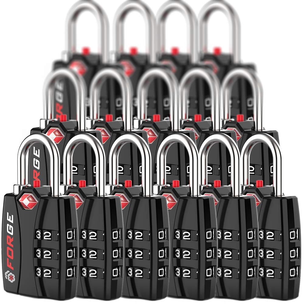 Forge TSA Approved Luggage Locks, Open Alert TSA Locks, Black, 4 Pack