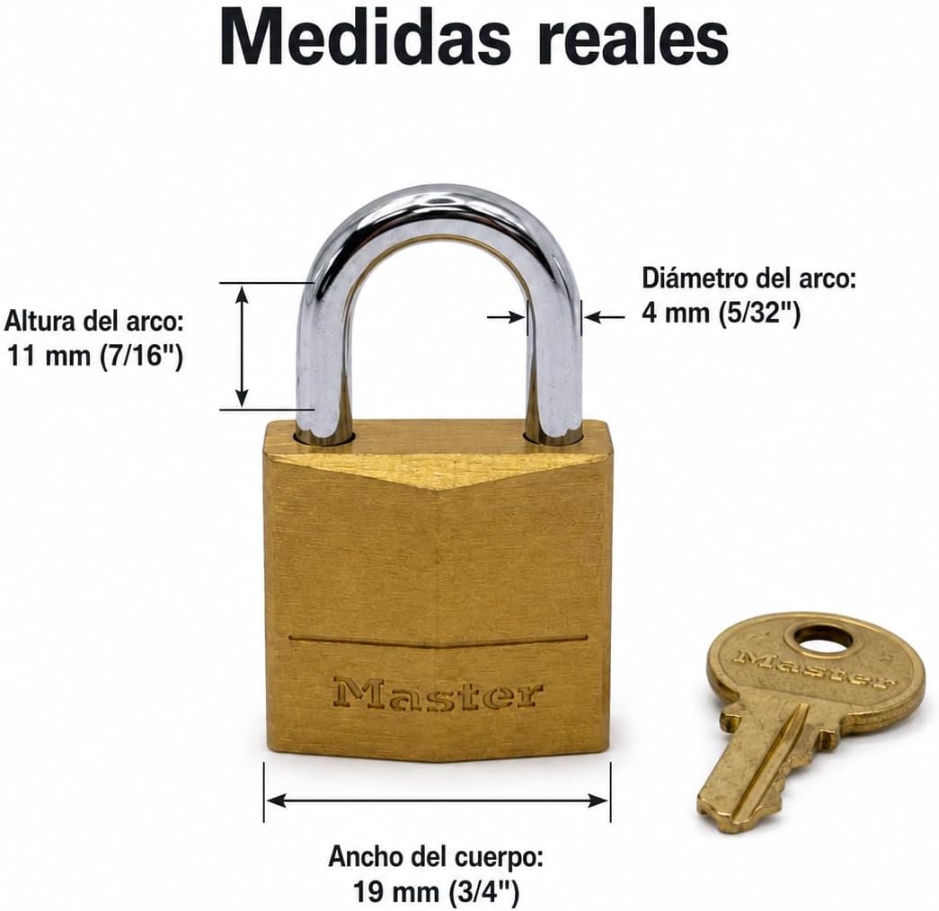 Master Lock Padlock, Solid Brass Lock, 3/4 in. Wide, 120Q (Pack of 4-Keyed Alike)