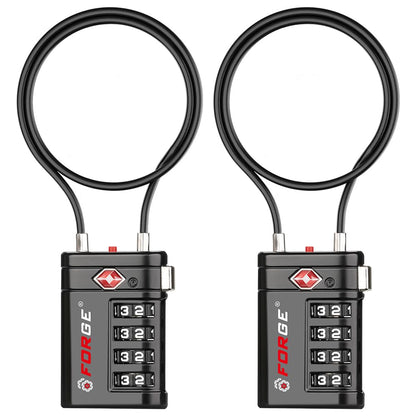 Forge Open Alert TSA Approved Luggage Locks, Black, 2 Pack Locks.