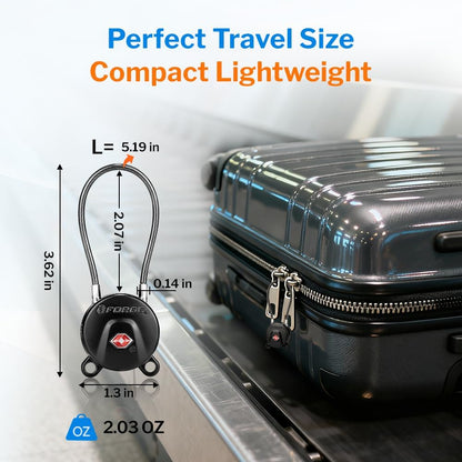 FORGE TSA Approved Key Luggage Locks, Keyed Alike, TSA006 Dimple Key Cable Locks. Black 2 Pack.