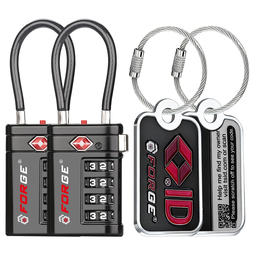 Forge Open Alert TSA Approved Luggage Locks, Black, 2 Pack Locks.